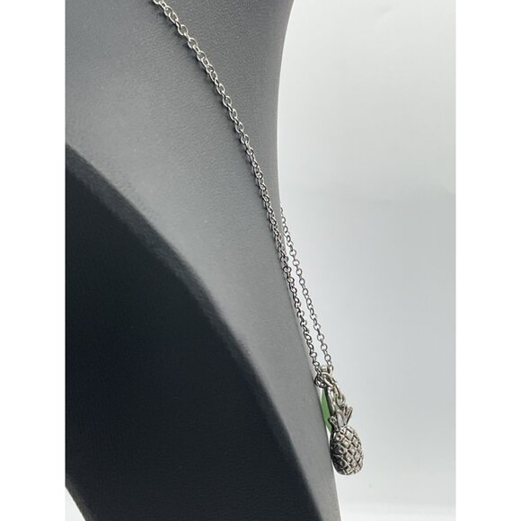 Silver Chain Necklace With Green Pendant & Pineapple Charm - Picture 2 of 4